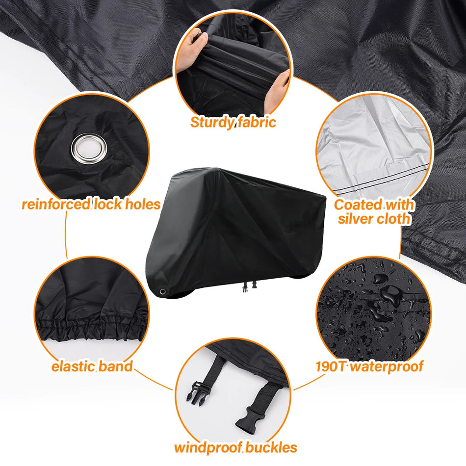 Hulit Motorcycle Cover Waterproof All Season With Lock 190T