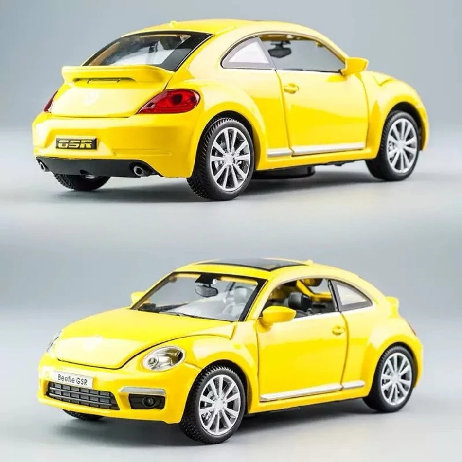 Coche Diecast Beetle GSR a escala 1:32 con sonido y luces, modelo de juguete de retroceso