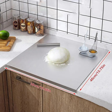Multifunctional cutting board Heavy duty kitchen cutting board 304 stainless steel Large baking board with slot Rolling board 50x40cm / CHINA