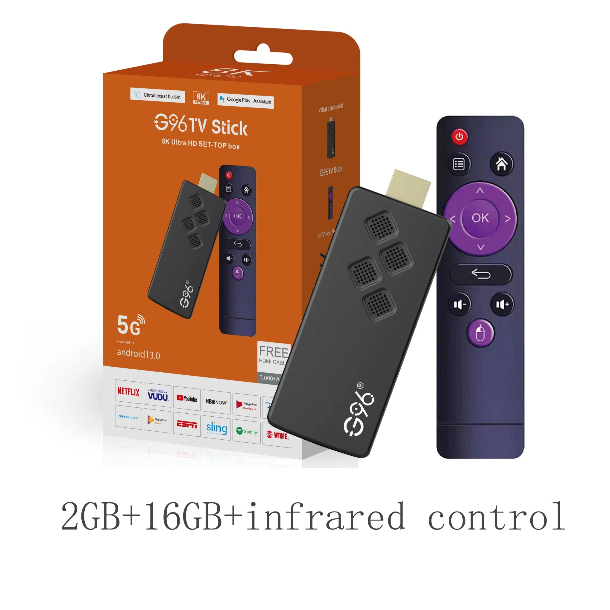 Global Version Android13 G96 TV Stick 8K | Portable Streaming Media Dongle 2GB16GBIR