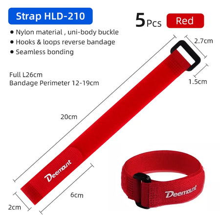 Deemount Bicycle Hook Loop Tape &ndash; Durable Nylon Fastening Straps Red 26cm 5PC / CHINA