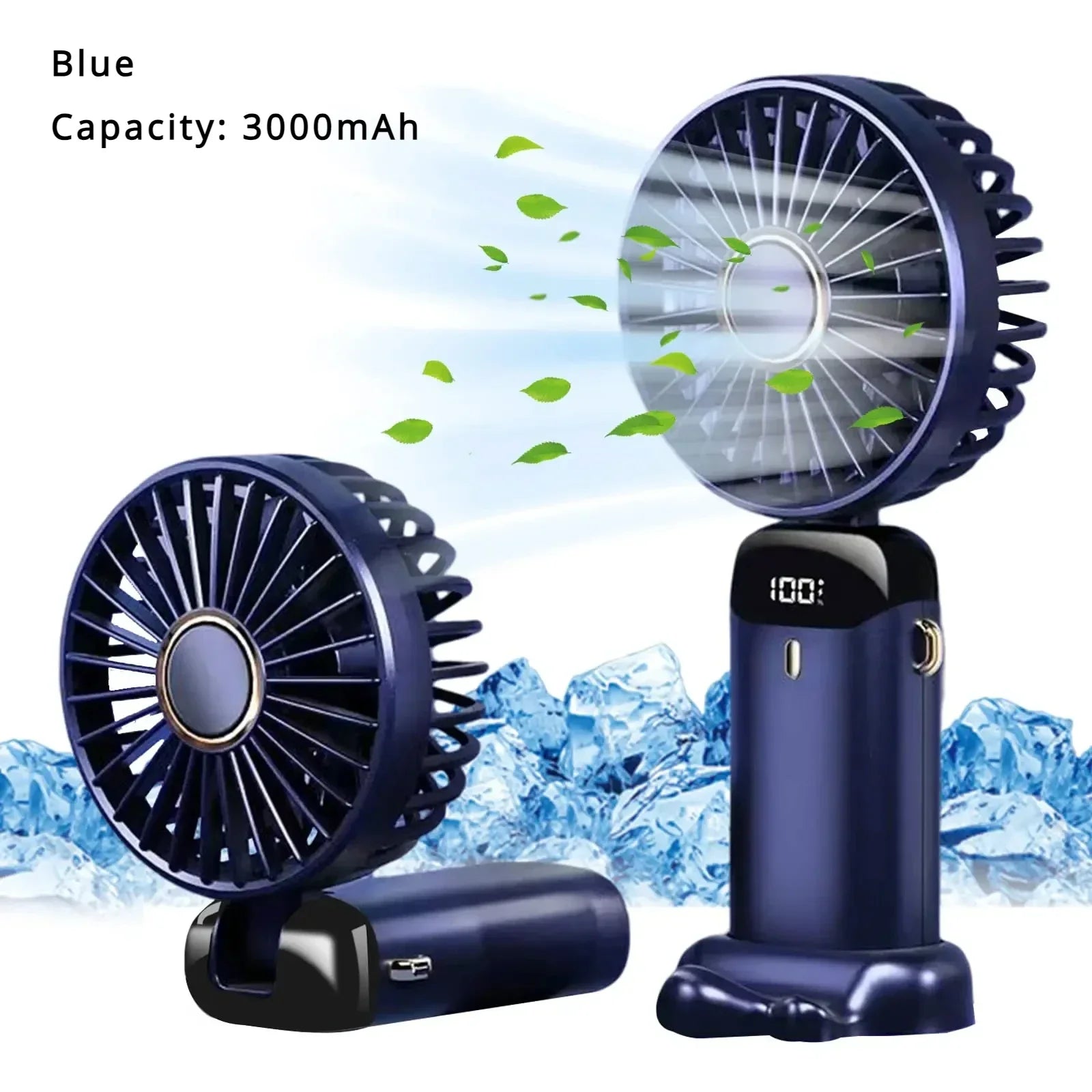 5000mAh Rechargeable Portable Fan with 5 Speeds &amp; LED Display | XMSJ Blue 3000mAH