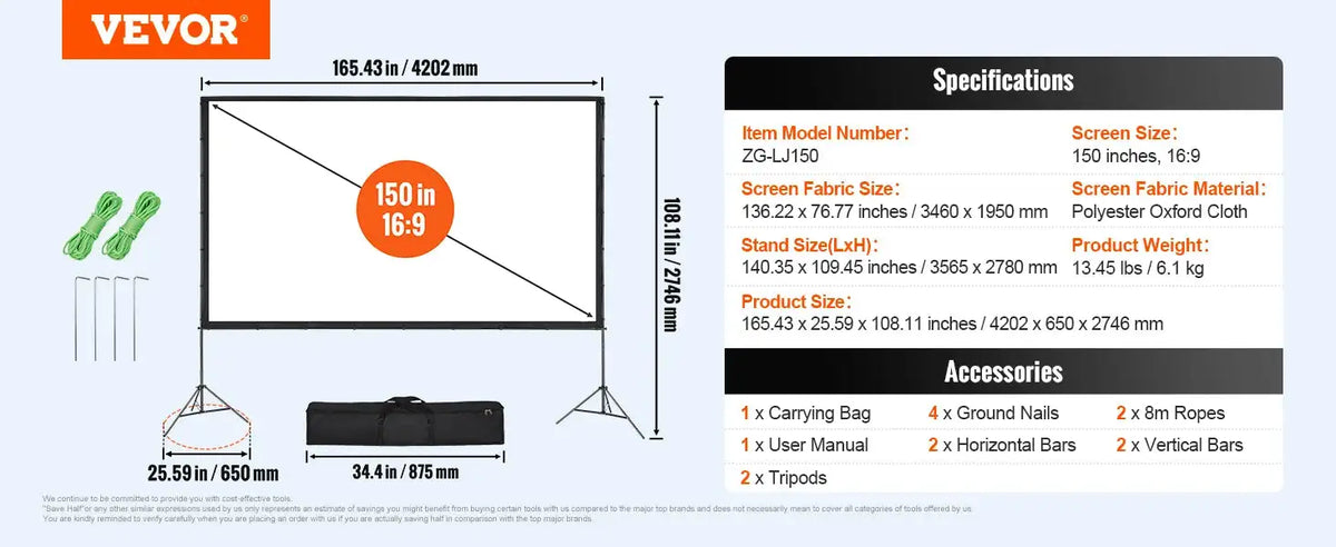 120 Portable Projector Screen With Stand 16 By 9 150 inch Tripods / Poland