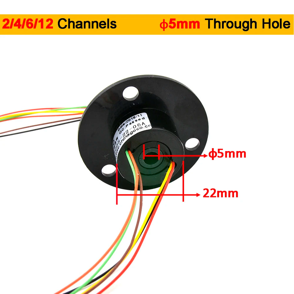 2A Hollow Shaft Slip Ring 5mm Through Hole &ndash; Multi Channel