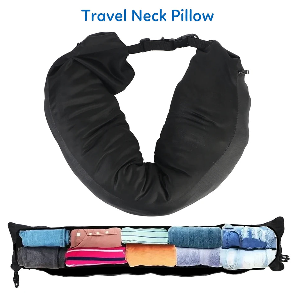 Travel Neck Pillowcase No Filler, Soft Polyester Cotton, Portable Storage Bag