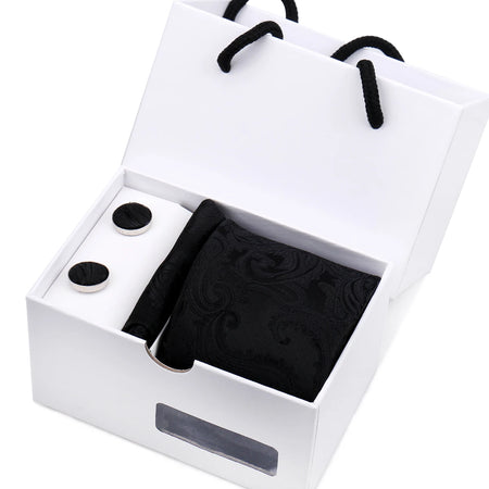 Luxury Men's Paisley Tie Set with Pocket Square &amp; Cufflinks in Gift Box W08