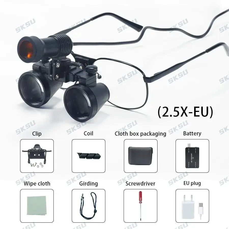 Dental Loupe With Lamp 2.5x 3.5x Magnification Metal Frame Lab Medical Magnifier with Fabric Box for Dentists Focus by InterCyprus Trading Ltd