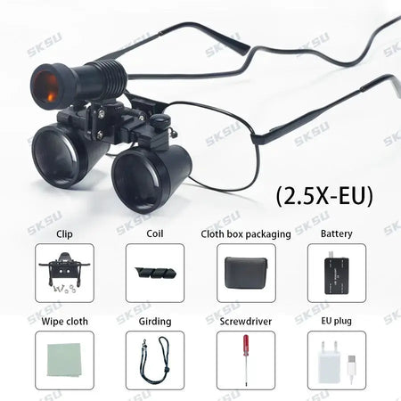 Dental Loupe With Lamp 2.5x 3.5x Magnification Metal Frame Lab Medical Magnifier with Fabric Box for Dentists Focus by InterCyprus Trading Ltd