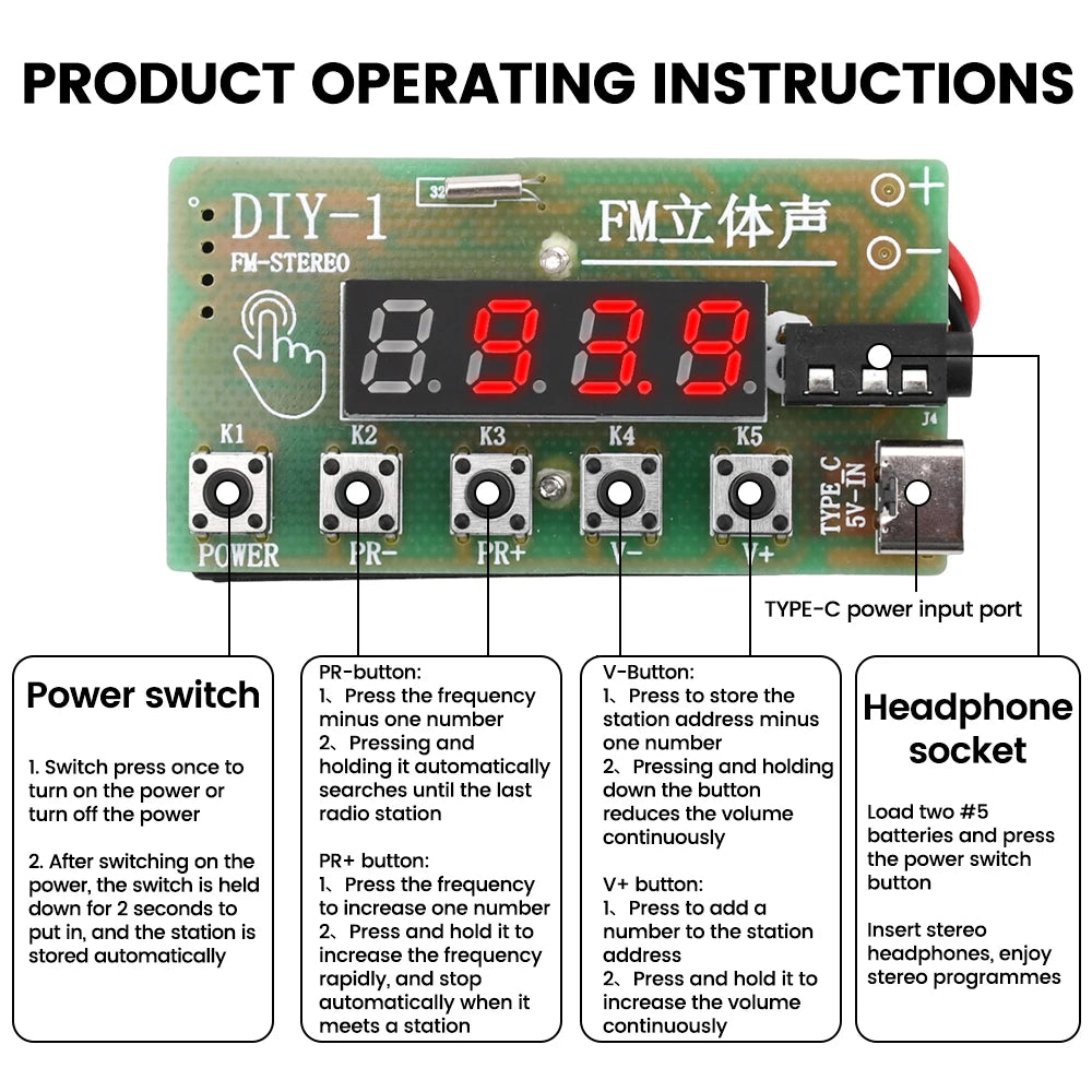 Digital Tuning Headphone Radio Kit - AM/FM 2 Band Stereo | DIY & Portable