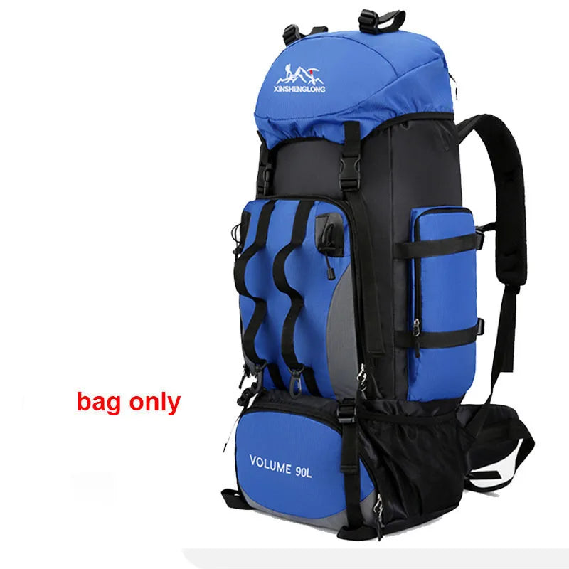 Hiking Trekking Bag &ndash; Waterproof 90L Capacity For Outdoors Blue