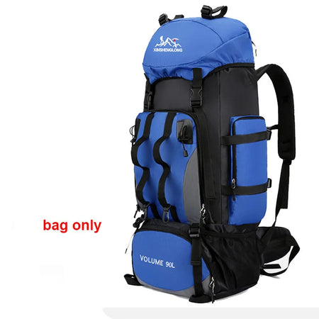 Hiking Trekking Bag &ndash; Waterproof 90L Capacity For Outdoors Blue