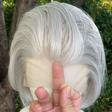 Artjosy Widow's Peak Sliver Grey Short Bob Lace Front Wig for Men and Women