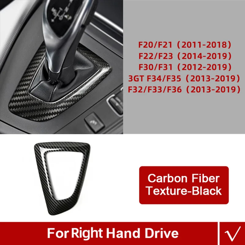 Cubierta del panel del pomo de cambio de la serie BMW 1-4, marco de ABS texturizado en fibra de carbono