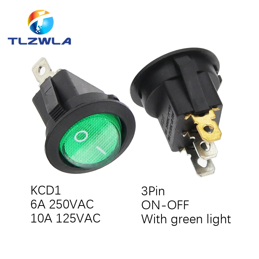 TLZWLA Round Rocker Switch &ndash; LED Illuminated Design for Versatile Usage 3Pin green light 2