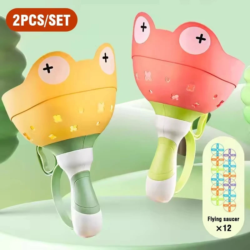 Flying Saucer Disc Launcher &ndash; Engaging Outdoor Fun for Kids Yellow Red Set