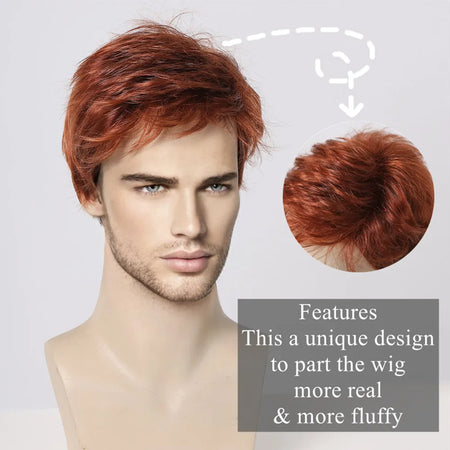 Short Copper Red Pixie Cut Wig for Men - Synthetic Heat-Resistant Cosplay and Daily Use