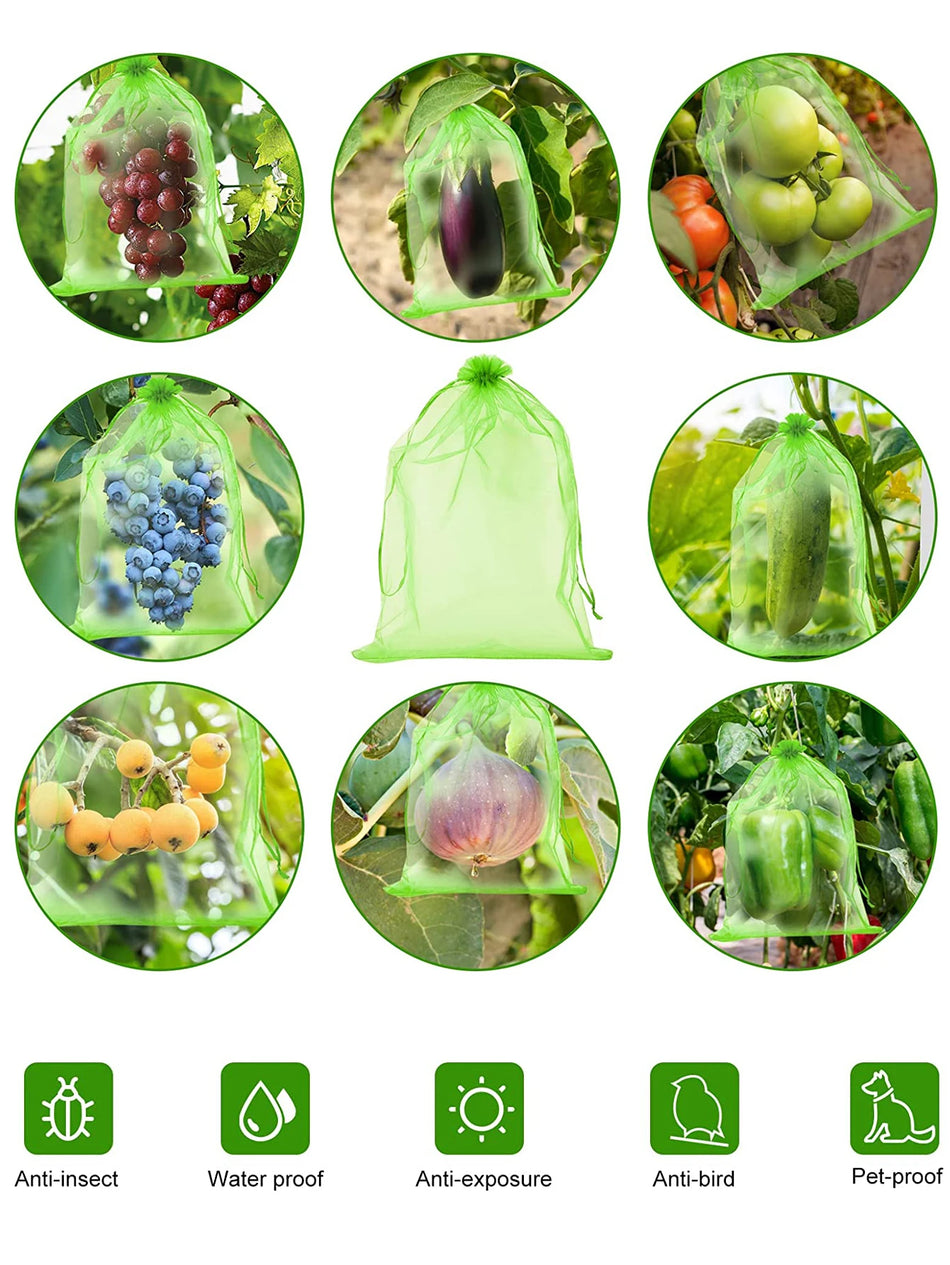 🟠 100pcs Fruit Protection Bags Pest Control Anti-Bird Garden Netting Bags Strawberry Grapes Mesh Bag Plante Vegetable Grow Bags