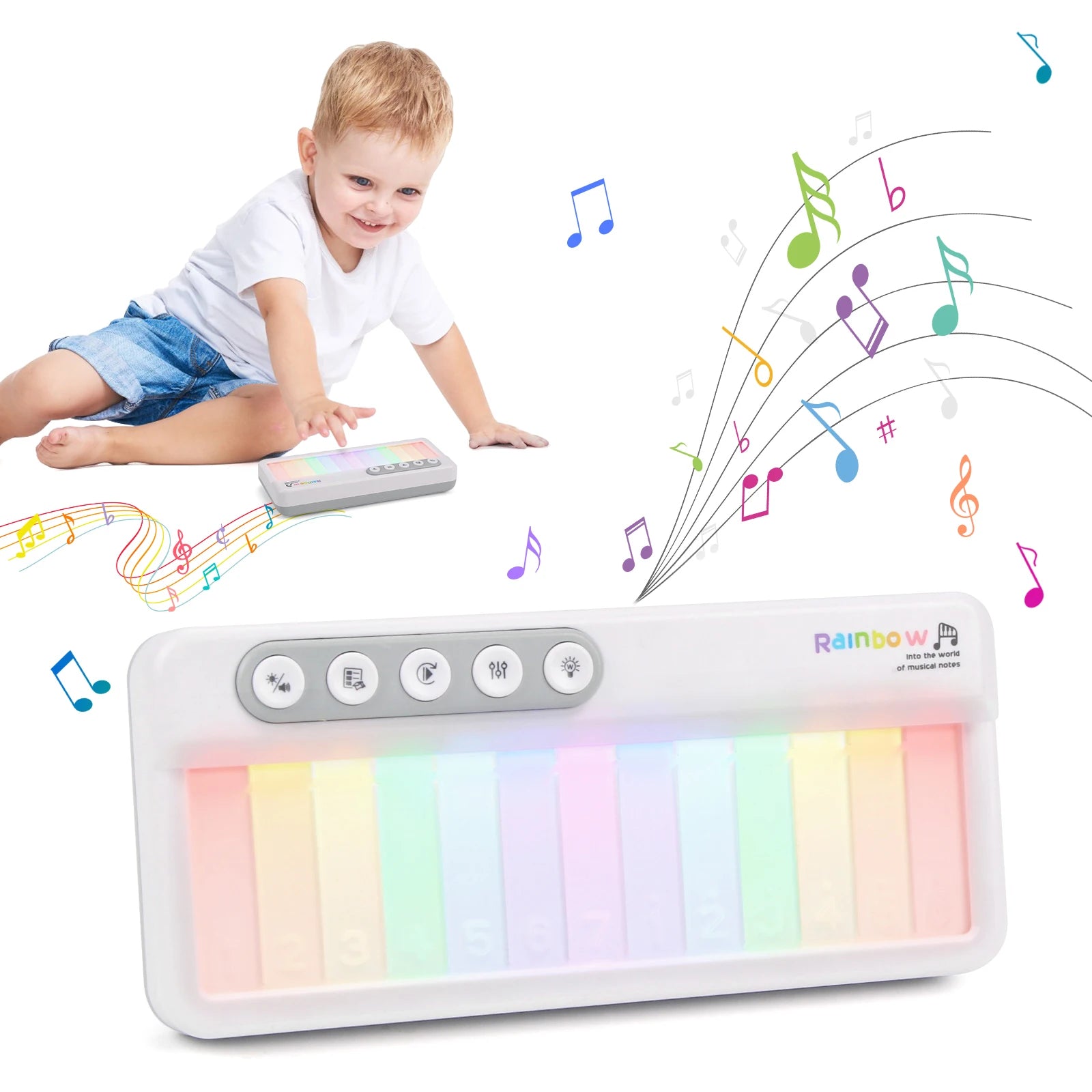 Rainbow Flashing Piano Toy &ndash; Educational Fun with 5 Instruments
