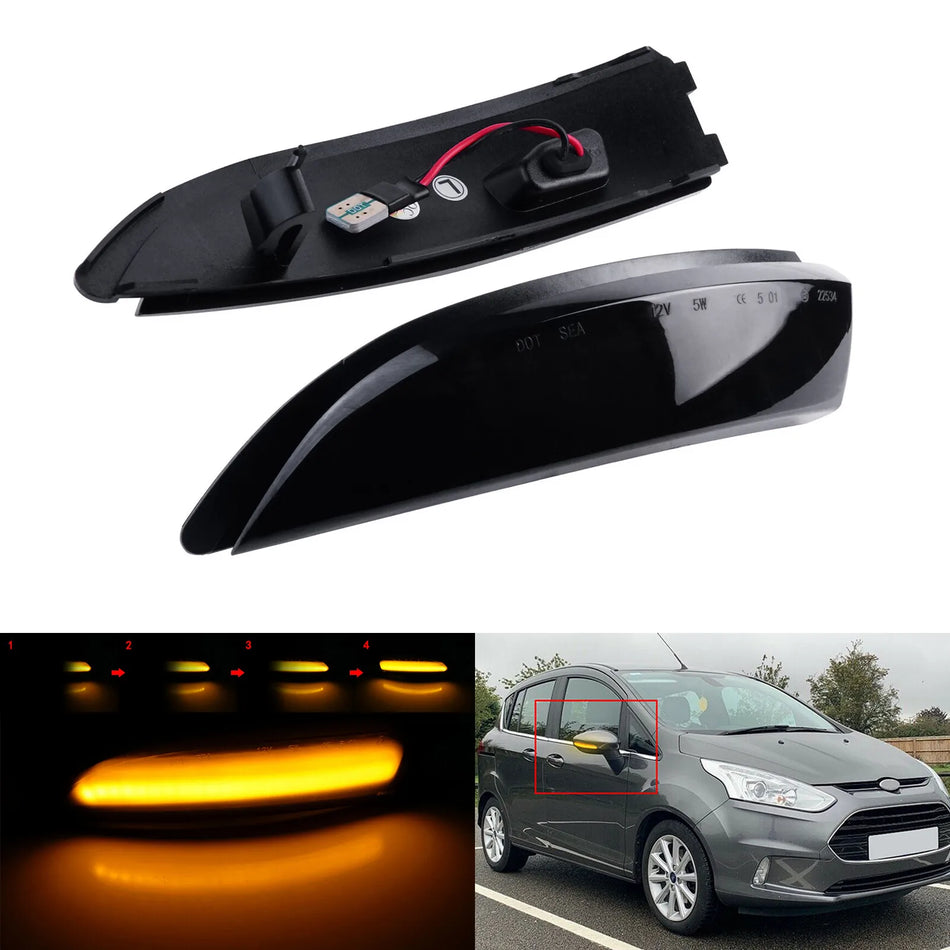 Feux de rétroviseur LED dynamiques lentille noire pour Ford Fiesta B-Max