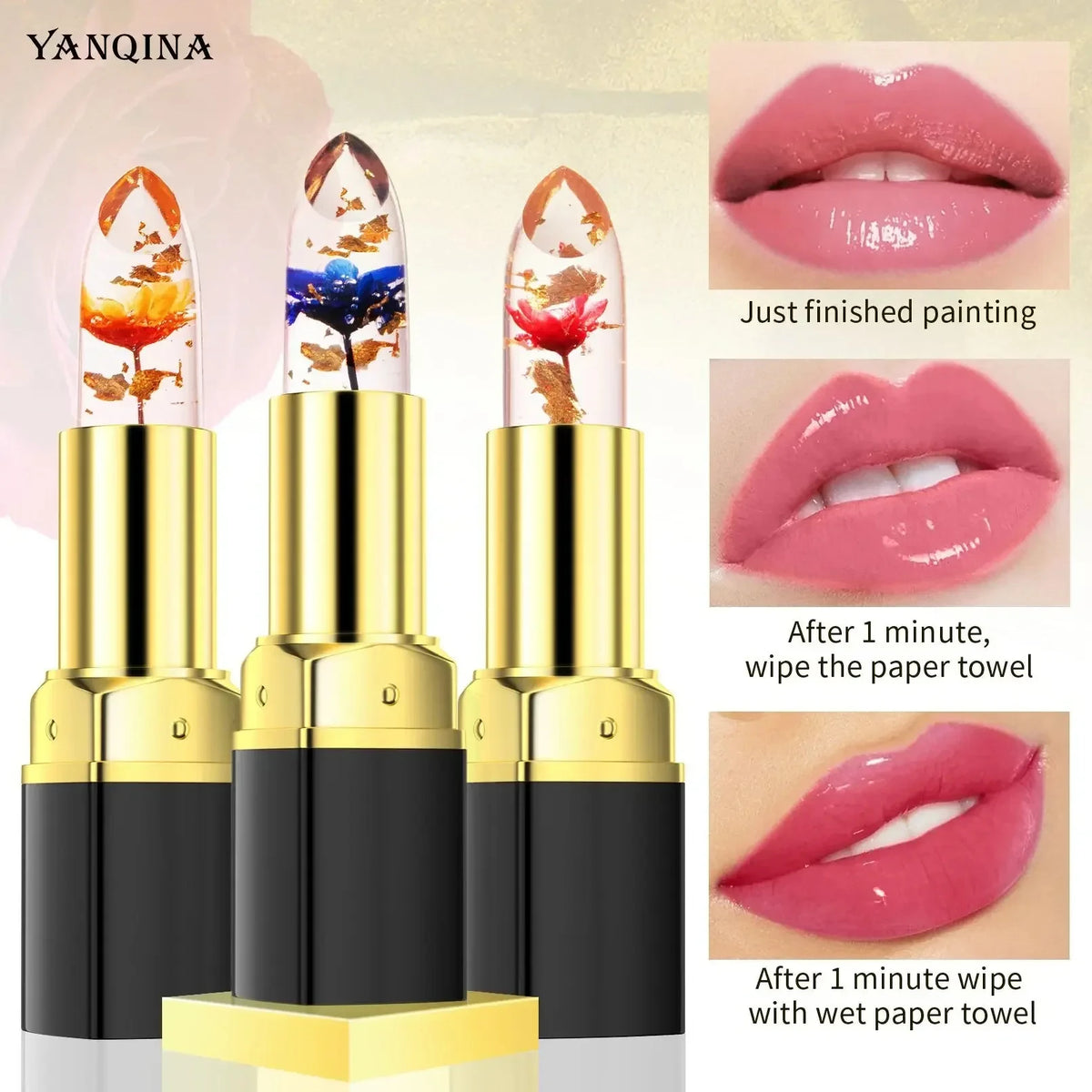 YANQINA Magic Lipstick Florett Jelly - Long Lasting Gold Foil, 24 Hours