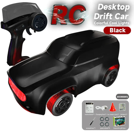 Mini Desktop Drift Car Q197 RC Vehicle &ndash; Colorful Lights black