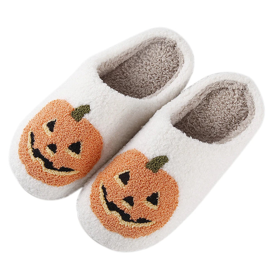 Pantofole in peluche antiscivolo a forma di zucca per Halloween unisex