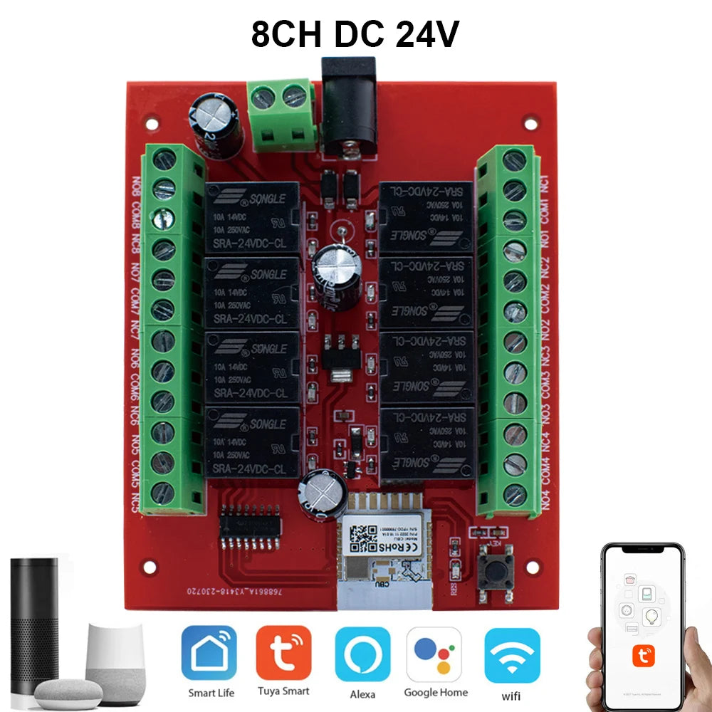 8CH Tuya Smart WiFi Relay Module - DC 12V/24V Remote Control for Alexa &amp; Google Home DC 24V