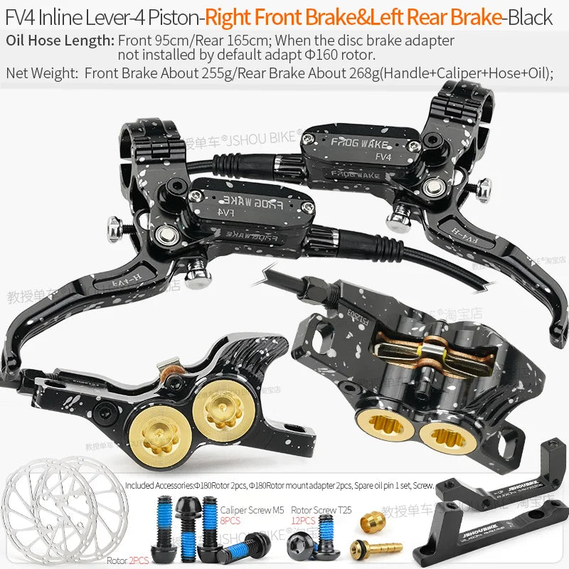 Frog Wake MTB Hydraulic Disc Brake Kit - 4 Piston Superior Stopping Power RF-LR Black