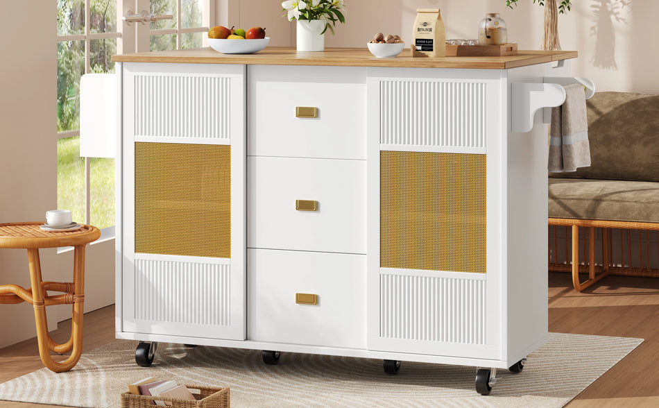 Kitchen Island With Retractable Trolley And Wheels