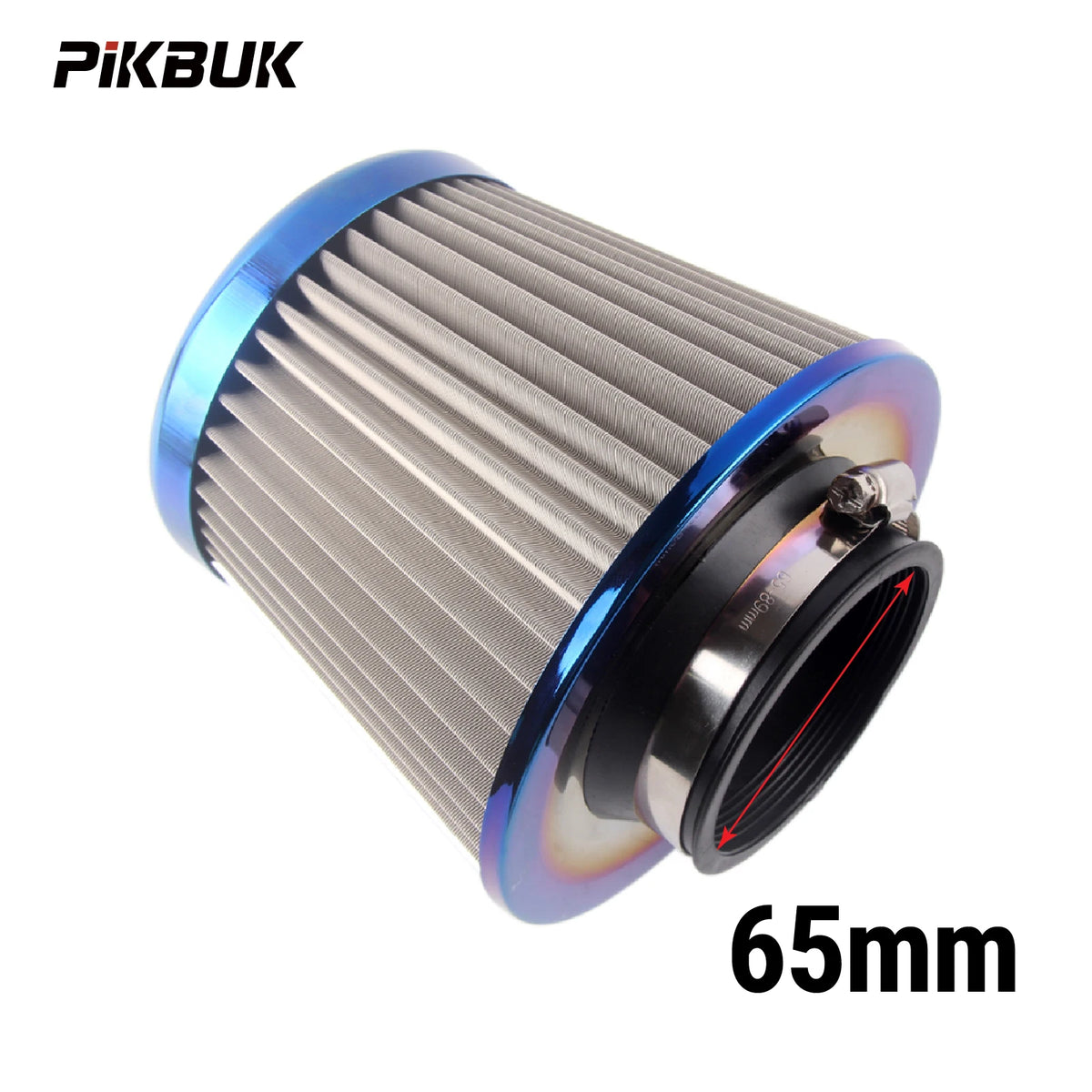 PIKBUK Universal Stainless Steel Washable Auto Air Intake System High Flow Cone Cold Air Filter 60MM 65MM 70MM 75MM by InterCyprus Trading Ltd