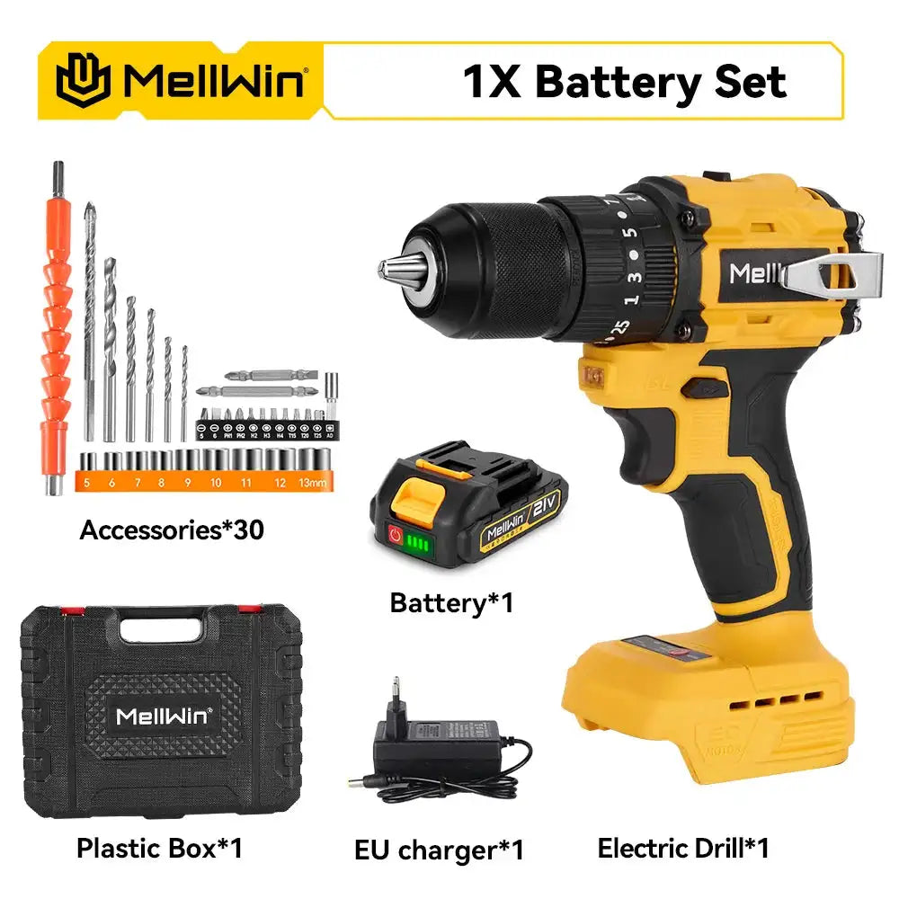 MELLWIN 25+3 Torque Brushless Electric Impact Drill &ndash; 3-Mode 1 Battery Set / GERMANY