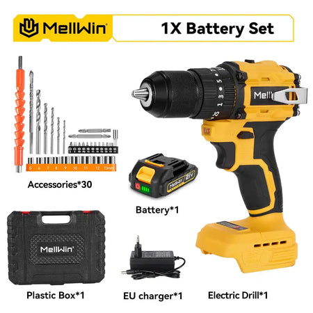 MELLWIN 25+3 Torque Brushless Electric Impact Drill &ndash; 3-Mode 1 Battery Set / GERMANY