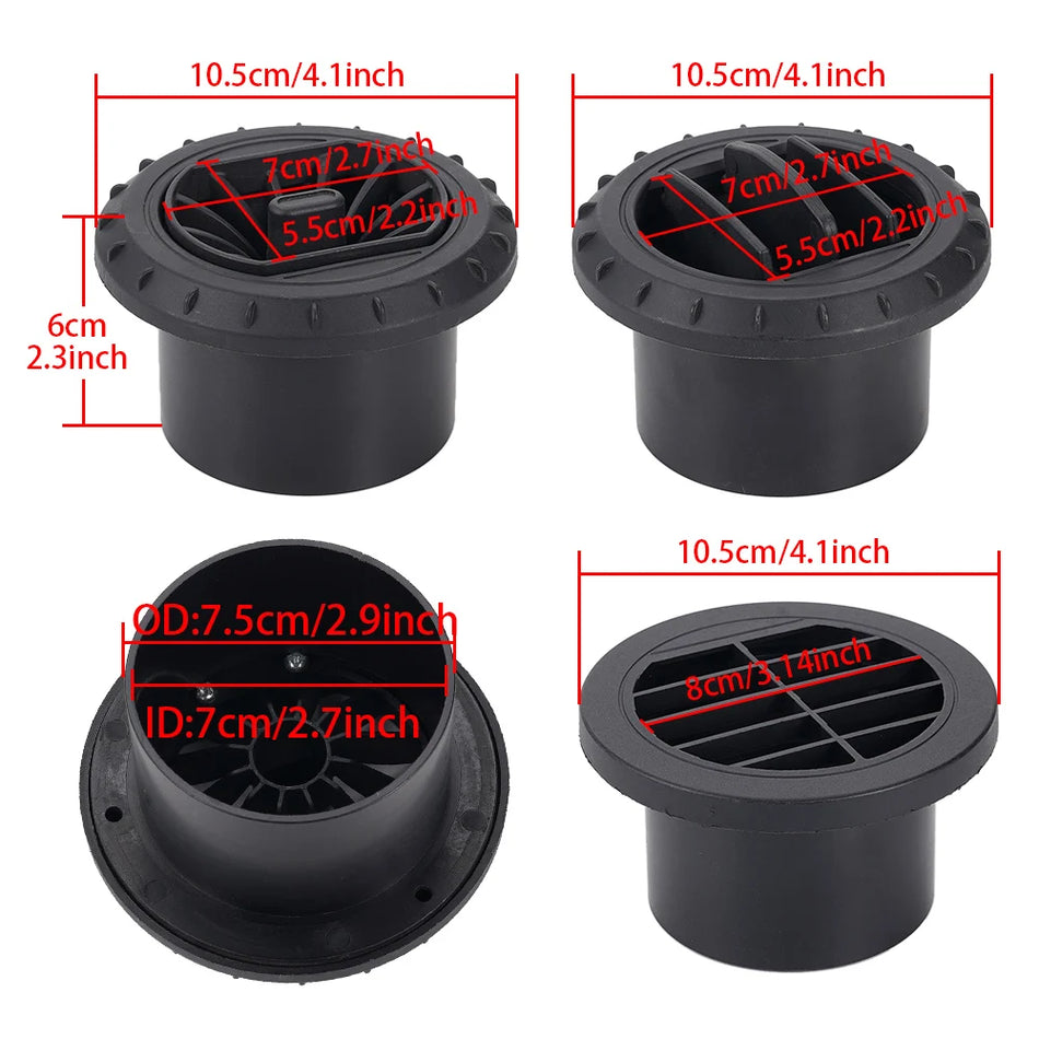 Diesel Parking Heater Exhaust Port Rotatable Ducting Connector Nylon, 75mm