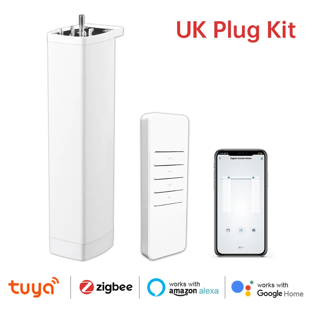 Smart Tuya Electric Curtain Motor with WiFi/Zigbee &amp; RF Remote UK PLUG (ZIGBEEI) / Motors and remote