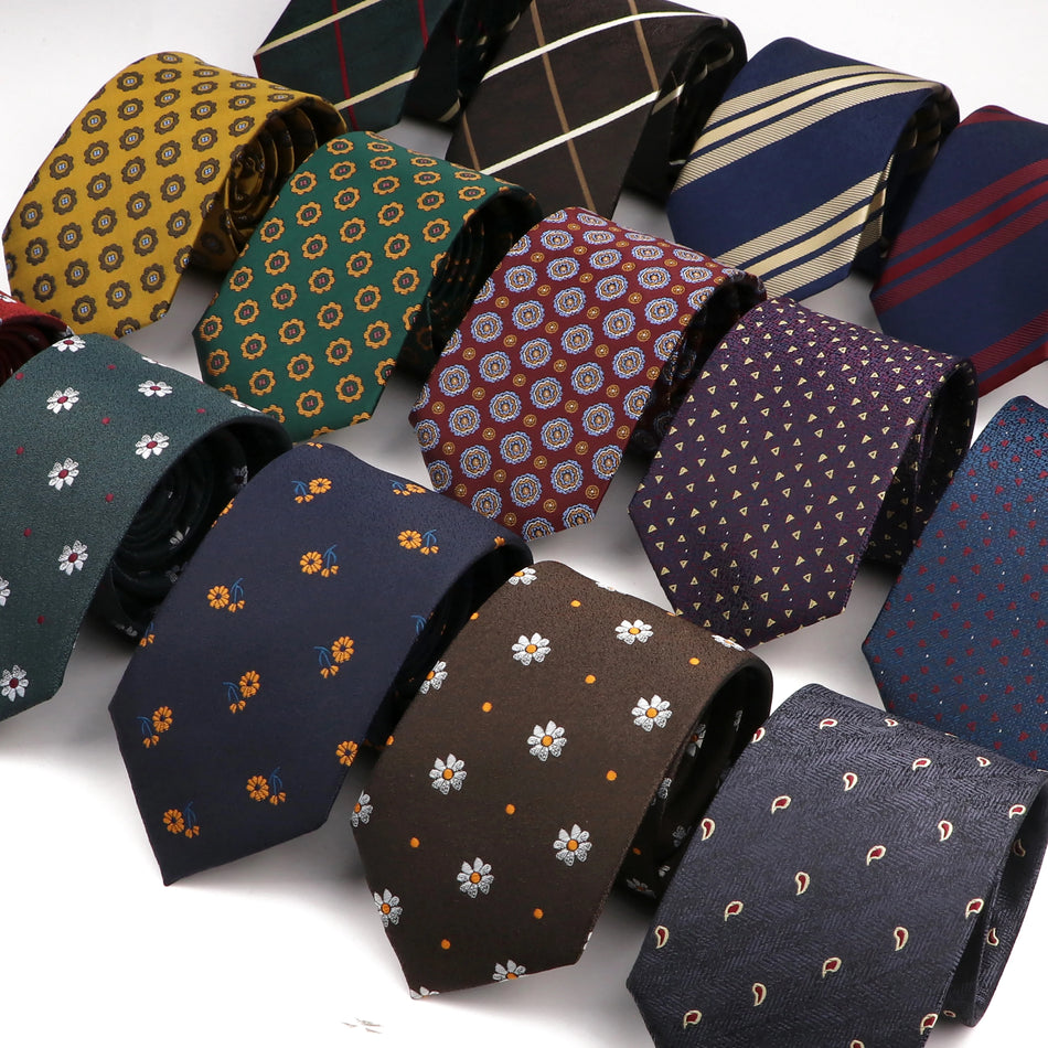 Dark Green Striped Floral Paisley Slim Necktie for Men