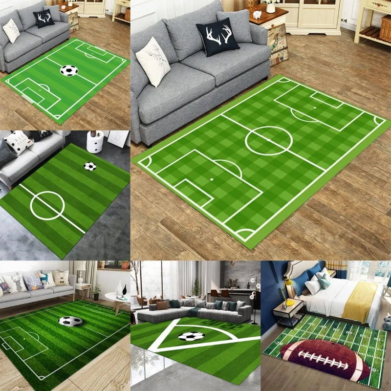 Indoor Green Lawn Pattern Football Field Rug for Living Room and Bedroom, 100% Polyester