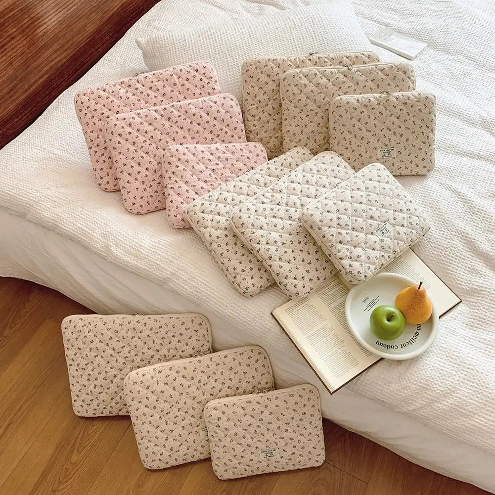 Flower Printed Quilted Laptop Sleeve For 11 To 15 Inches