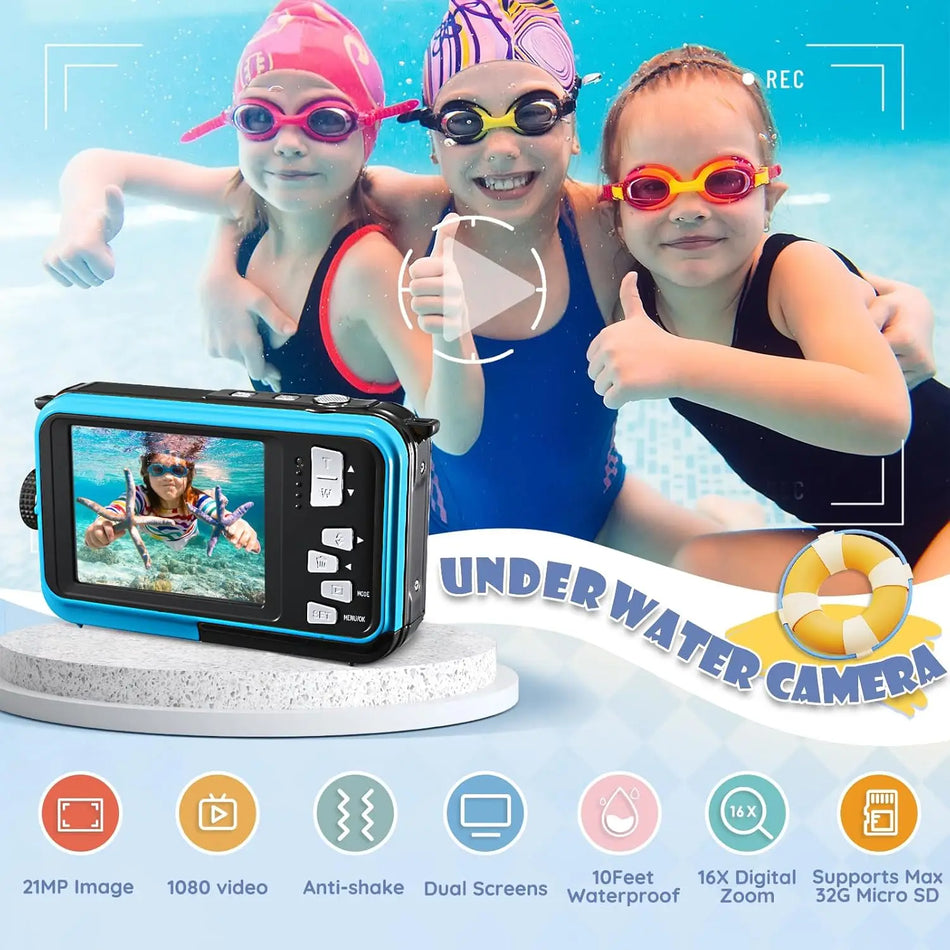 Kids Submersible Aquatic Camera 10Ft 48MP FHD 16X Zoom