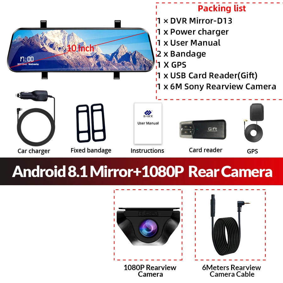 AEECO 4G Car DVR Mirror - 1080P Dual Lens Night Vision D13-6M RCC / 32G