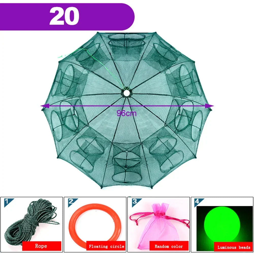 Portable Foldable Fishing Net Shrimp Cage - Automatic Nylon Fish Trap 20 HOLES