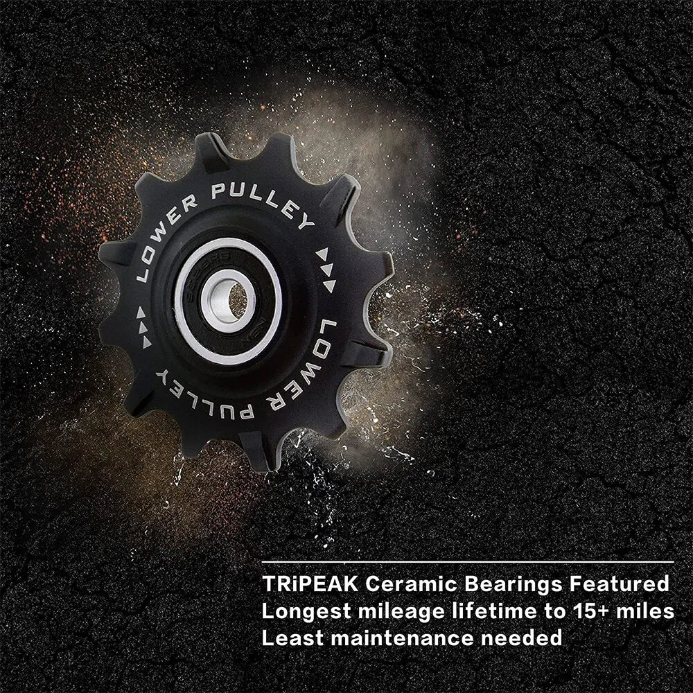 TRiPEAK 12T+12T Oversized Ceramic Steel Bearing Jockey Wheel Pulley Set &ndash; Durable High-Speed Performance for 10/11 Speed Gravel Rear Derailleur