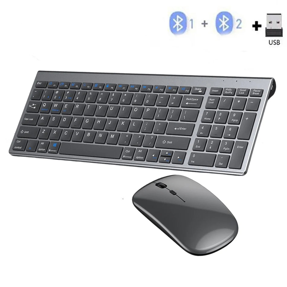 Gray Bluetooth Keyboard Mouse &ndash; Rechargeable Full Size Korea
