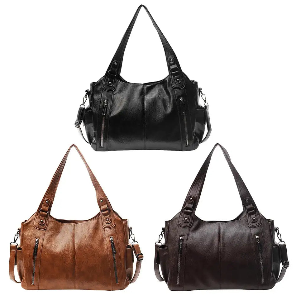Women PU Leather Crossbody Zipper Tote Bag For Work Travel