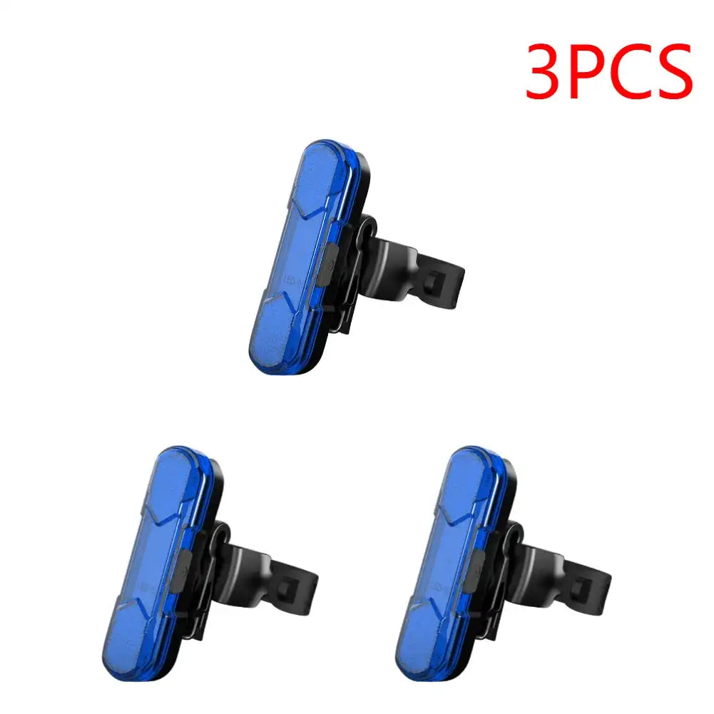 Waterproof LED Bike Tail Light Rechargeable Bicycle Rear 3PCS Blue