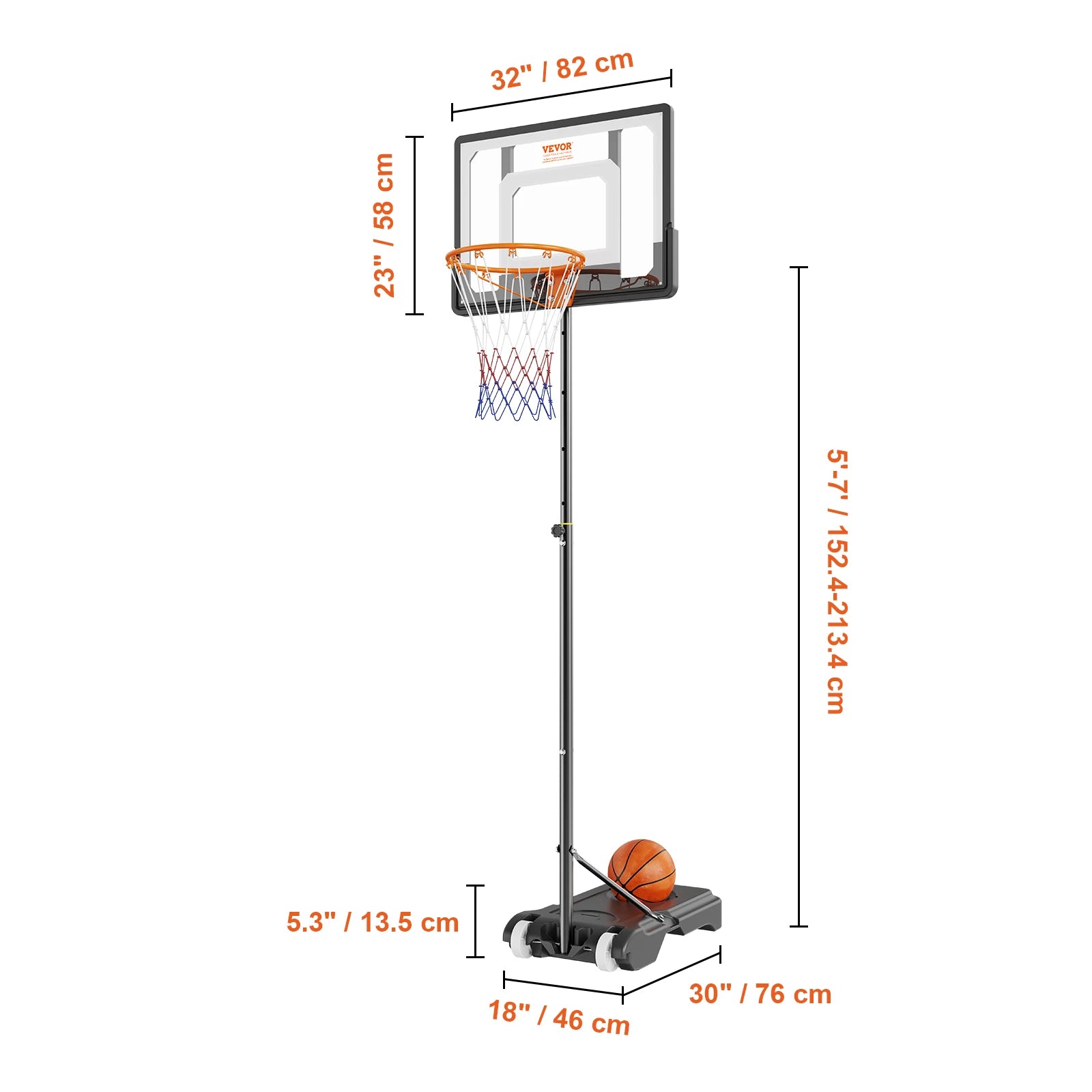 VEVOR Basketball Hoop 4-10 Ft Adjustable Backboard &ndash; Stable 32inch 5-7ft / Poland