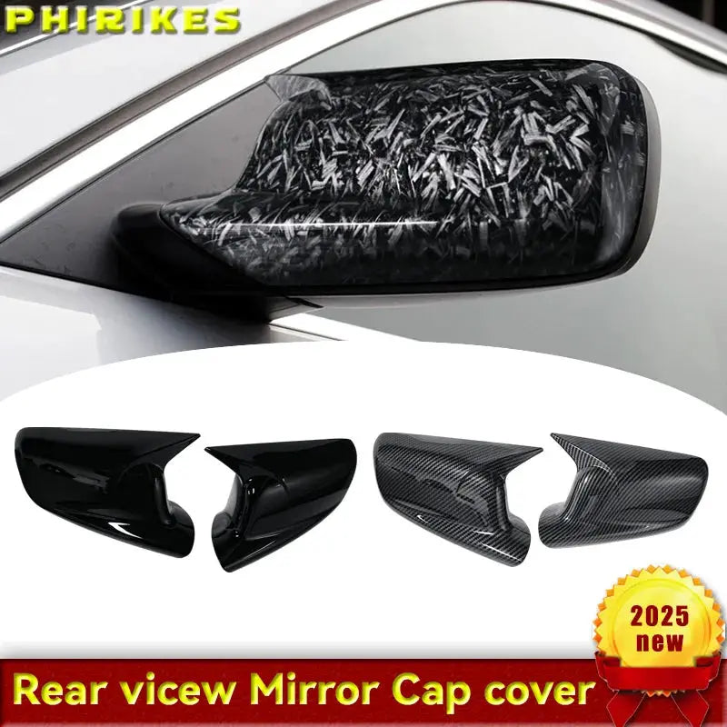 2Pcs Carbon Fiber&Glossy Black Side Mirror Cover For BMW 7 Series E65 E66 E67 E68 2001-2008 ABS Door Trim Cap by InterCyprus Trading Ltd