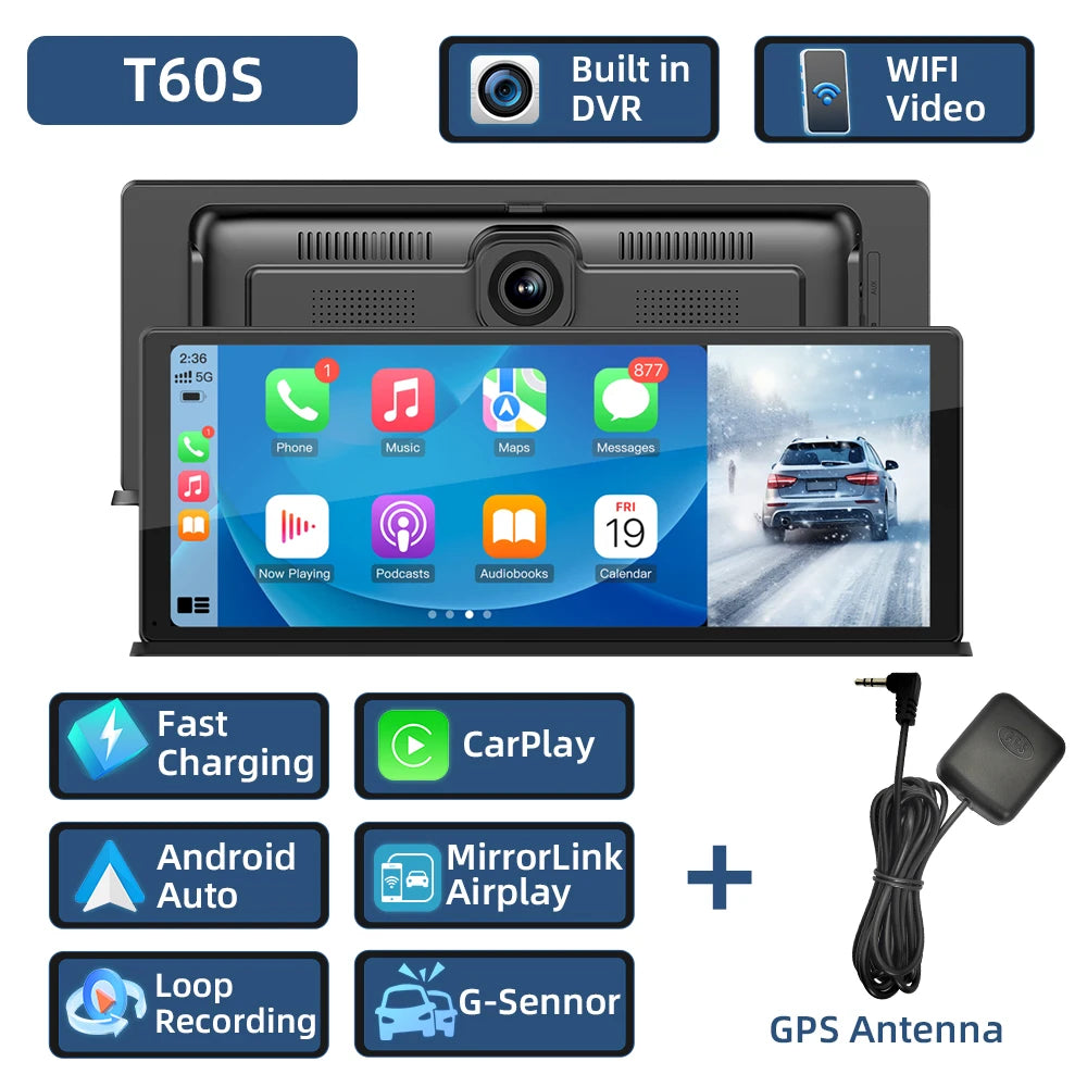 AKAMATE 11.3Inch DVR Car Dashcam &ndash; Wireless CarPlay T60S GPS