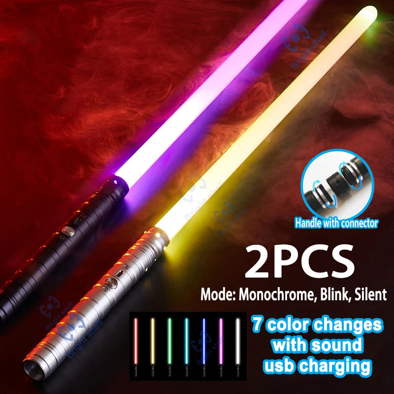 RGB Metal Lightsaber with Sound Effects and 15 Colour Changes 1-Black-silver-2PCS