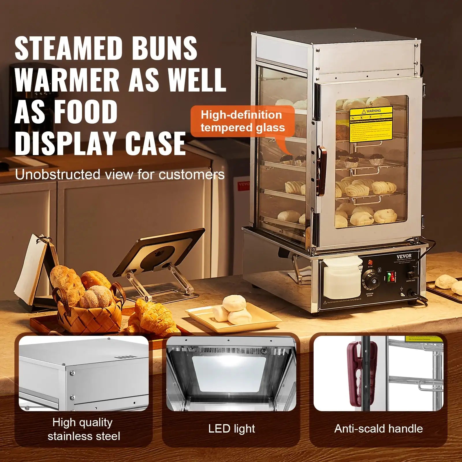 Stainless Steel Commercial Food Warmer Display Steamed Buns