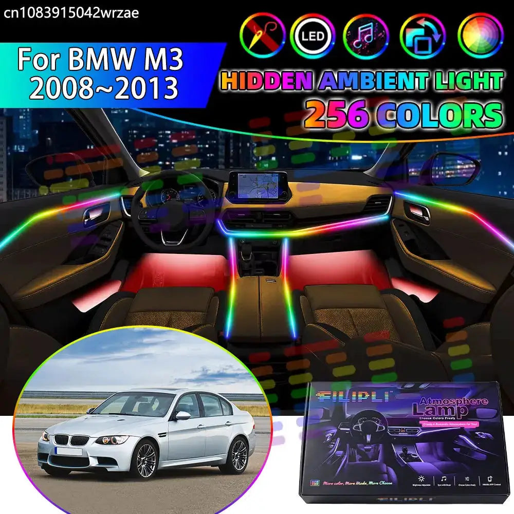 For BMW M3 2008~2013 E90 E92 E93 2009 RGB Car Interior Ambient Lights Strips Breathing Lighting Kit App Control LED strips Auto by InterCyprus Trading Ltd